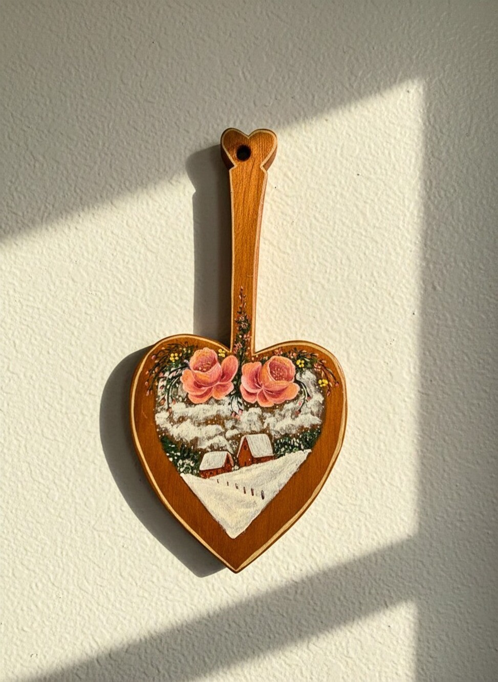 Vintage Wood Wooden Paddle Wall Decor Hand Painted Flower Art